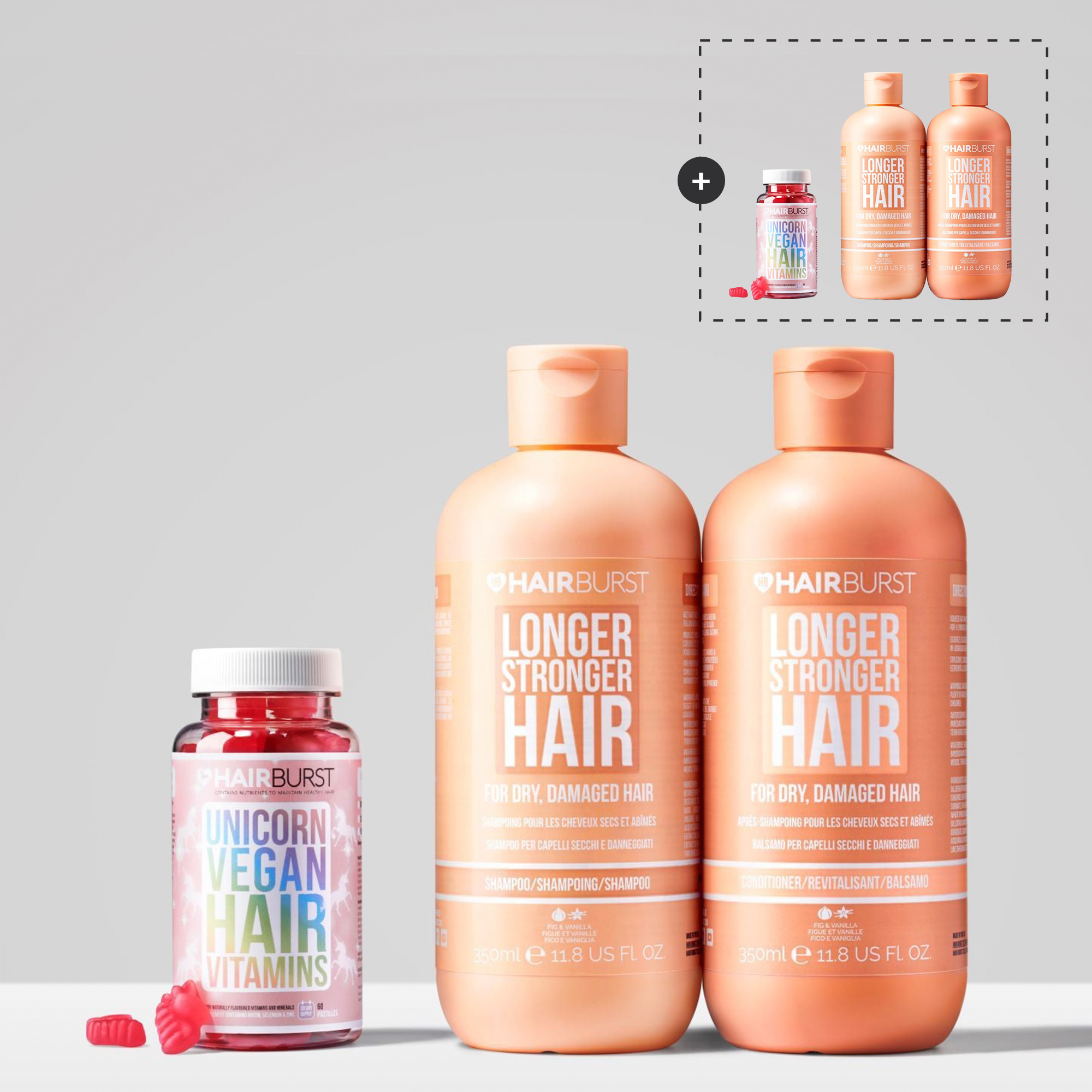 Vegane Einhorn Haarvitamine für schnelleres Wachstum Kombipaket