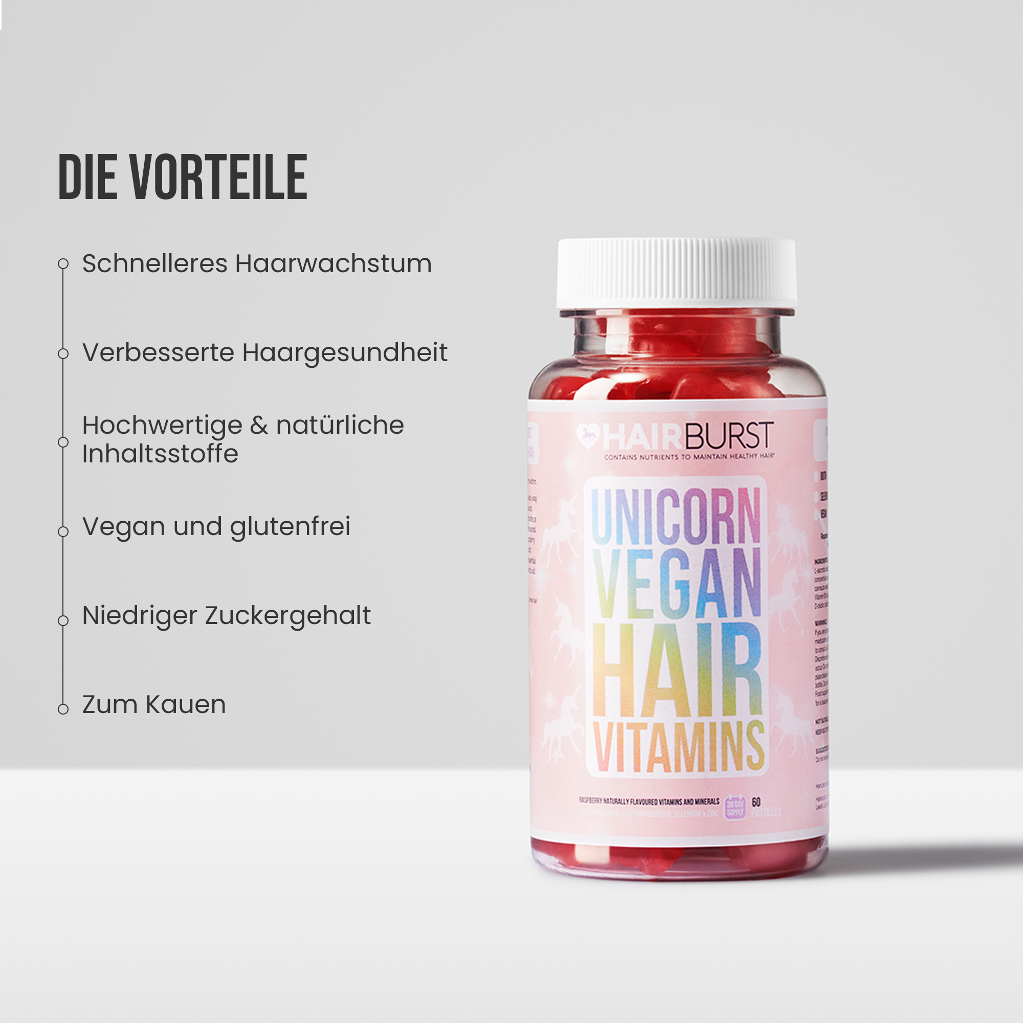 Vegane Einhorn Haarvitamine für schnelleres Wachstum 3MS