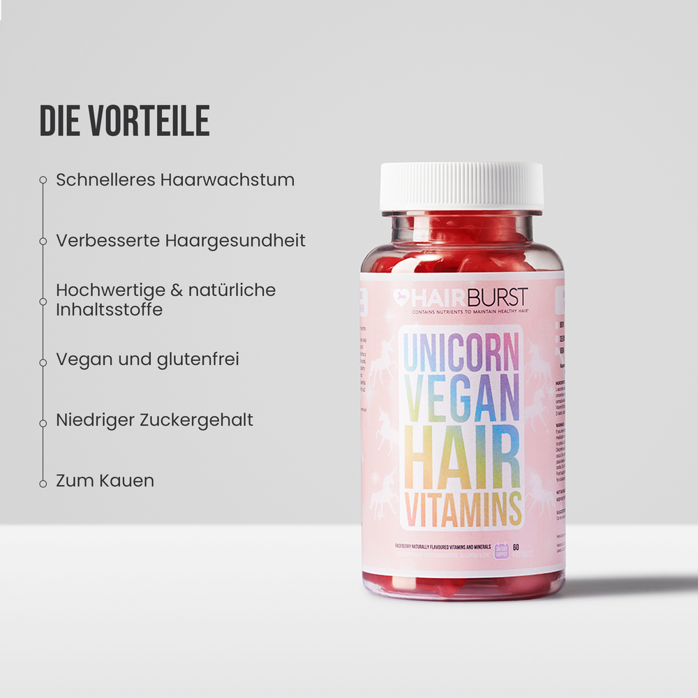 Vegane Einhorn Haarvitamine für schnelleres Wachstum 3MS